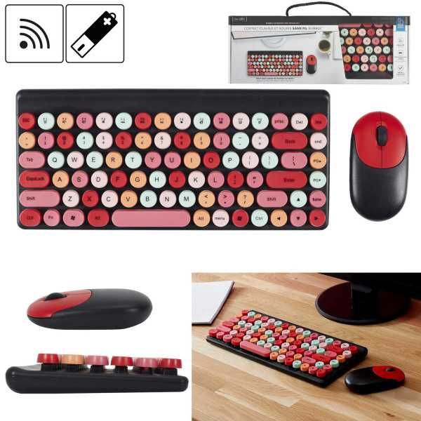 Set tastatura bubble si mouse optic, 2.4 G, wireless,USB, retro-dots