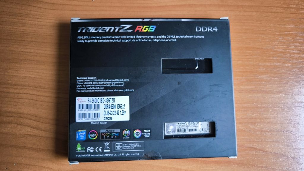 DDR-4 DIMM 32Gb/3200Mhz PC25600 G.SKILL Trident Z RGB, 2x16Gb Kit,