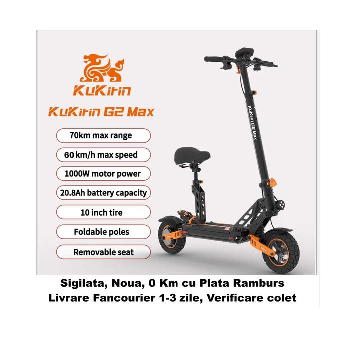 NOUA Sigilata‼️KuKirin G2 Max‼️ 1000W 60Km/h, Baterie 20Ah + Scaun