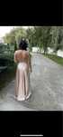Rochie lunga culoarea sampaniei cu dantela cusuta manual
