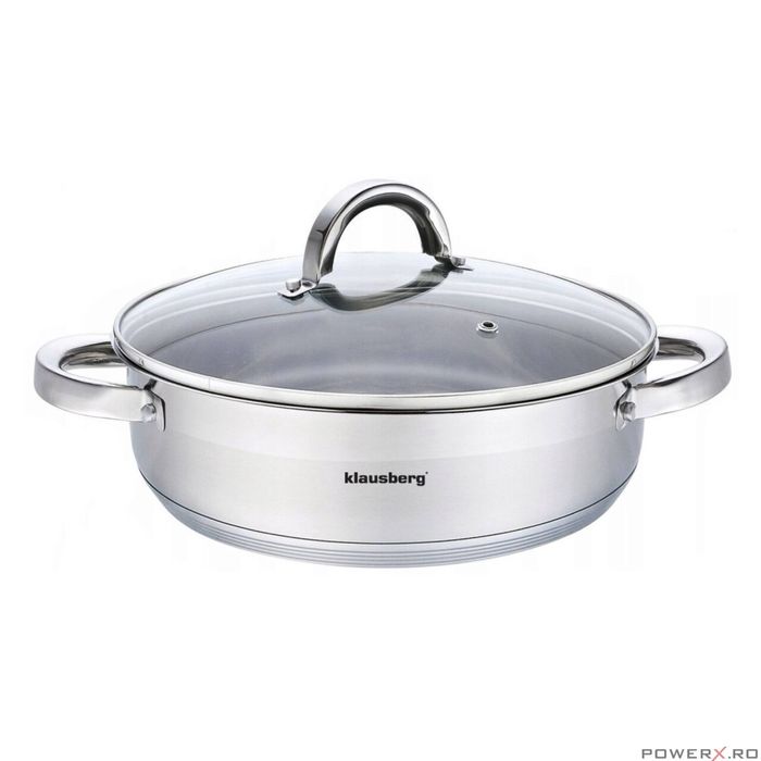 Oala din inox cu capac din sticla, 26cm,Fund termic multistrat, 4.6l