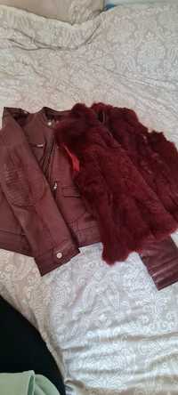 Червено кожено яке Бордо + подарък елек