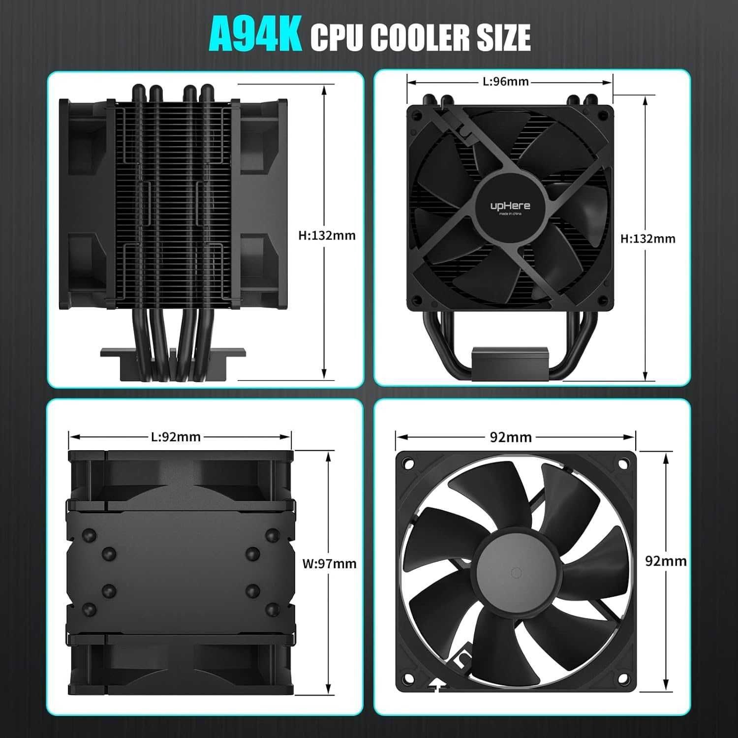 Cooler Procesor Aer UpHere A94K LGA 1700 Intel 1200-115X/AMD Ryzen AM4