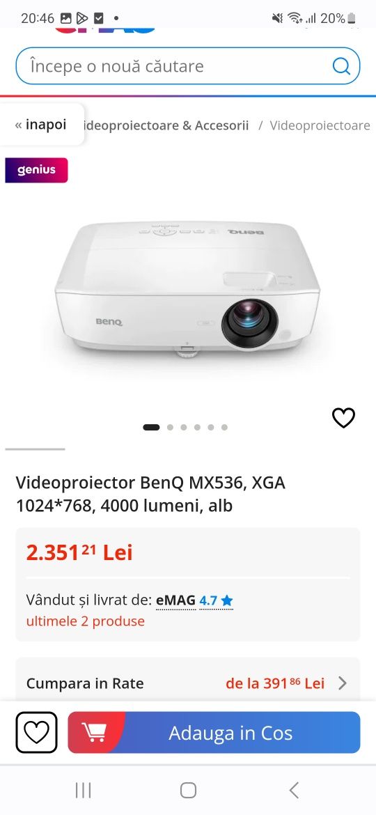 Videoproiector BenQ MX536, XGA 1024*768, 4000 lumeni