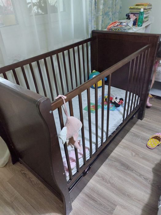 Pat patut copii bebelus lemn masiv + saltea cocos noua cadou