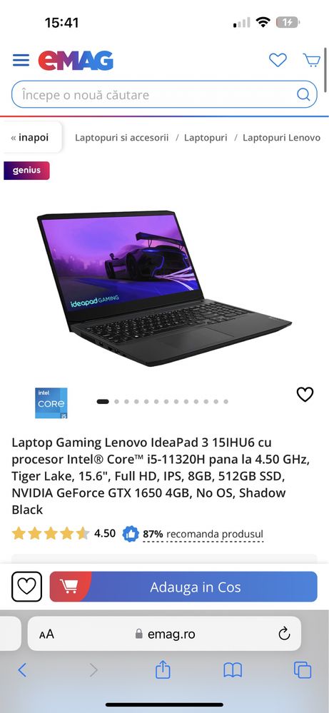 Laptop gaming Lenovo IdeaPad 3 15IHU6 intel i5-11320H GTX 1650