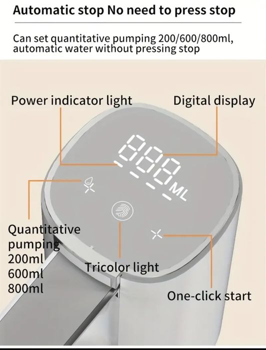 Dispenser Smart pompa apa electrica cu display, USB C, Lithiu bidon ap