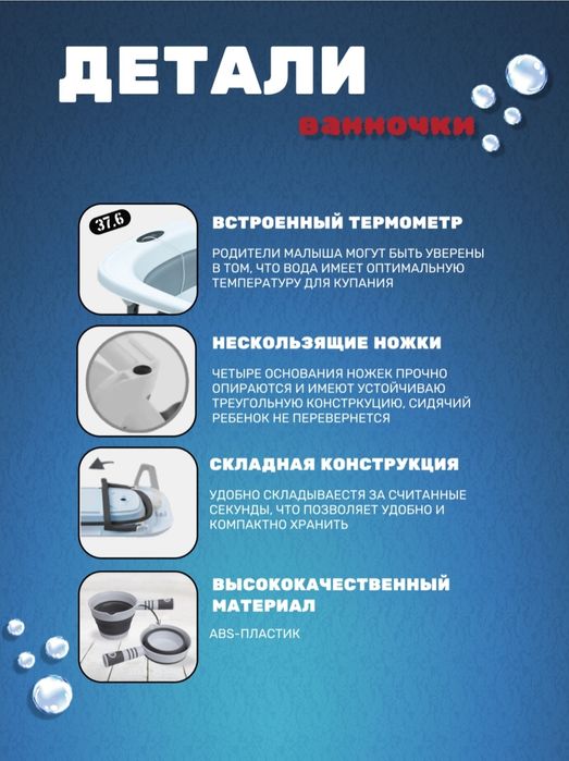 Складная ванночка для купания новорожденных с матрасом