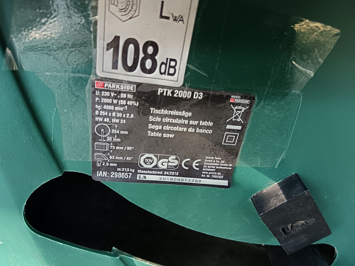Circular cu masa, reglabil unghiular înălțime, PARKSIDE 2000W, DEFECT!