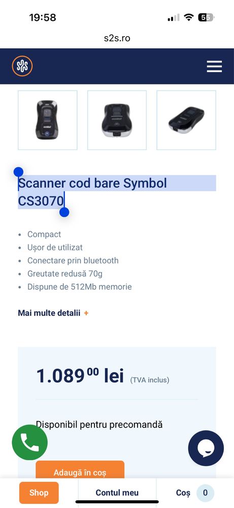 Scanner cod bare Motorola Symbol CS3070