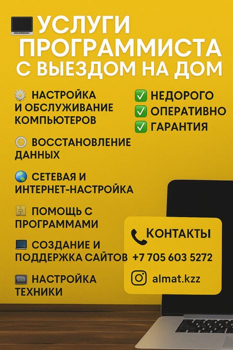 Город Астана.  Услуги программиста с выездом на дом