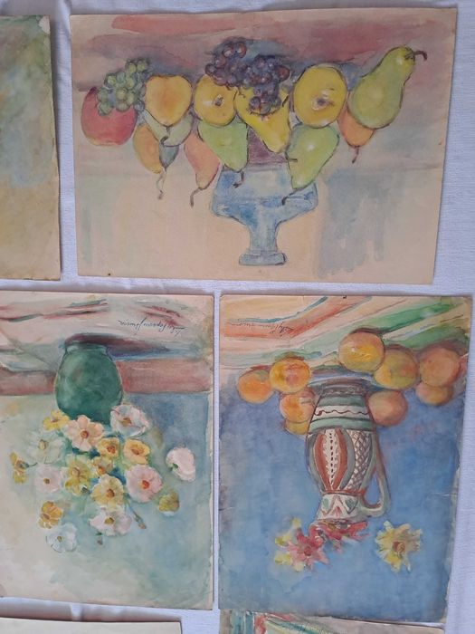 tablou vechi desen in acuarela 49/34 cm semnat