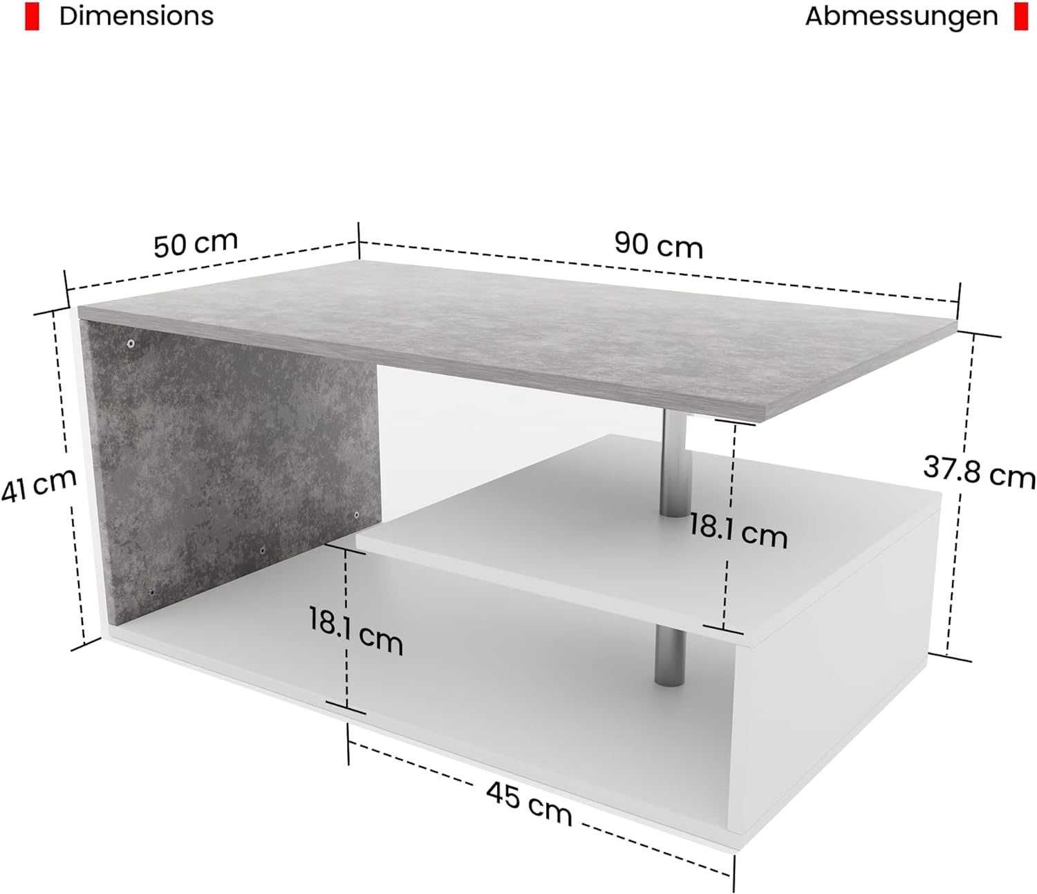 Masuta de cafea 90 x 50 cm, cu spatiu de depozitare, moderna, patrata,