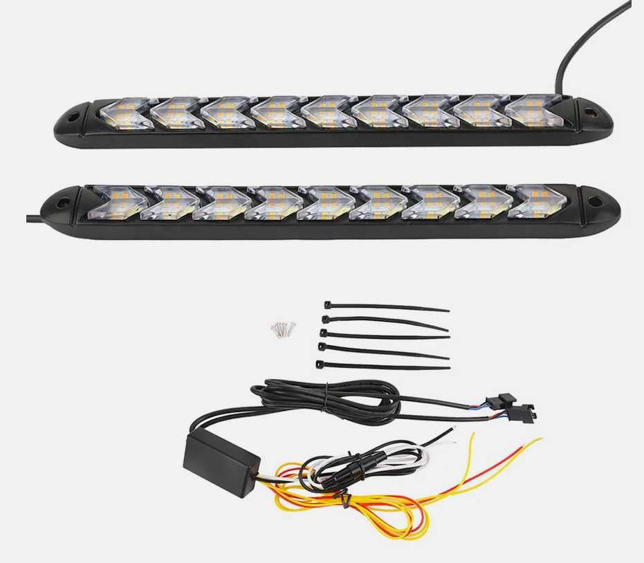 Дневни 9 LED светлини гъвкави с вграден бягащ мигач - 25см. 2 броя