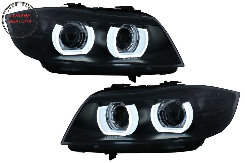 Faruri Xenon 3D Angel Eyes LED DRL BMW Seria 3 E90 E91 (2008-2011) Negru- livrare gratuita