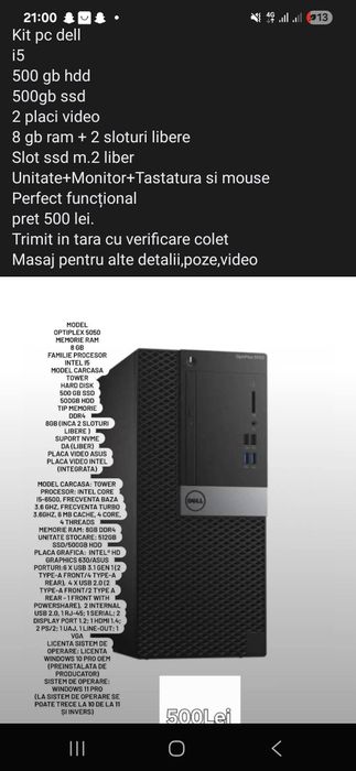 Kit pc dell ssd+hdd