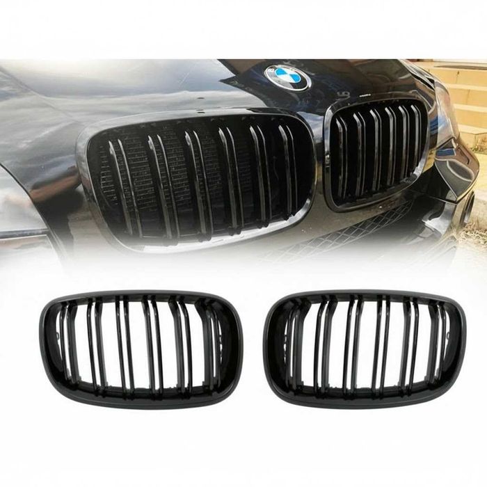 Двойни Бъбреци БМВ BMW X5 X6 E70 E71 E72 2007 - 2014 Черен Гланц Лак