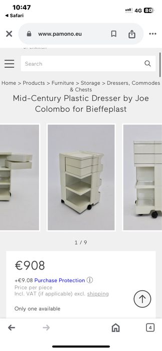 Joe Colombo white boby storage trolley 1970/ дизайнерска количка