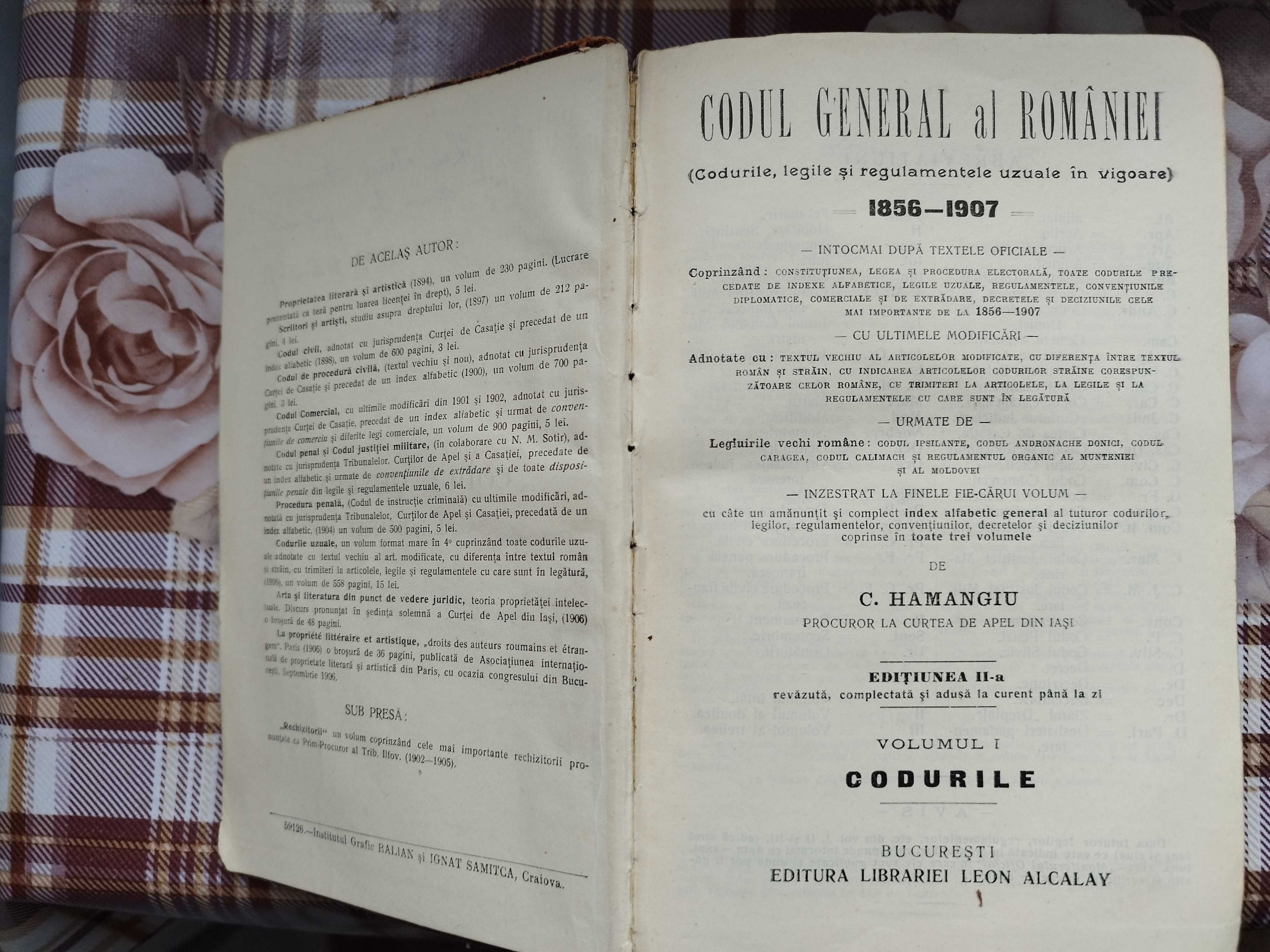 Carti rare. Codul General al Romaniei, Hamangiu, 6 volume 1907-1913