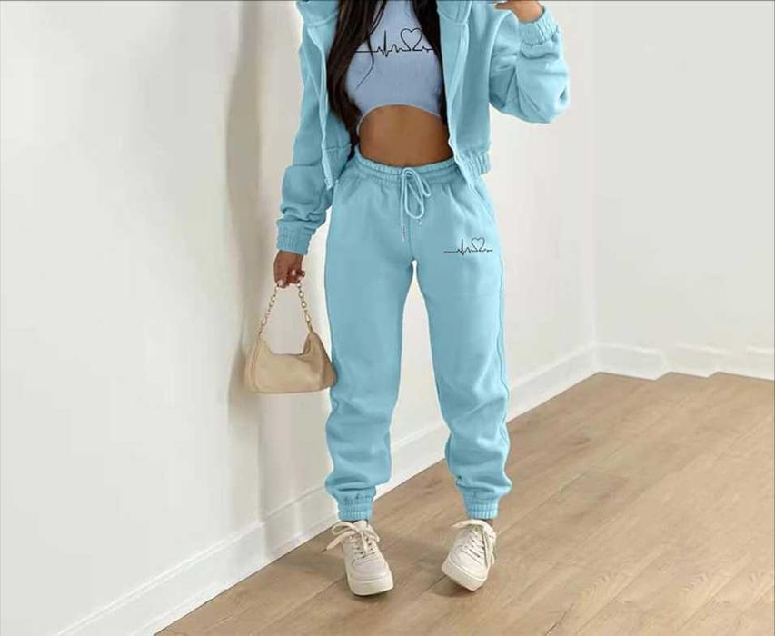 Pantaloni sport bleu talie inalta