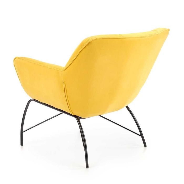 Жълто кресло с дамаска от кадифе и метални крака, Ново