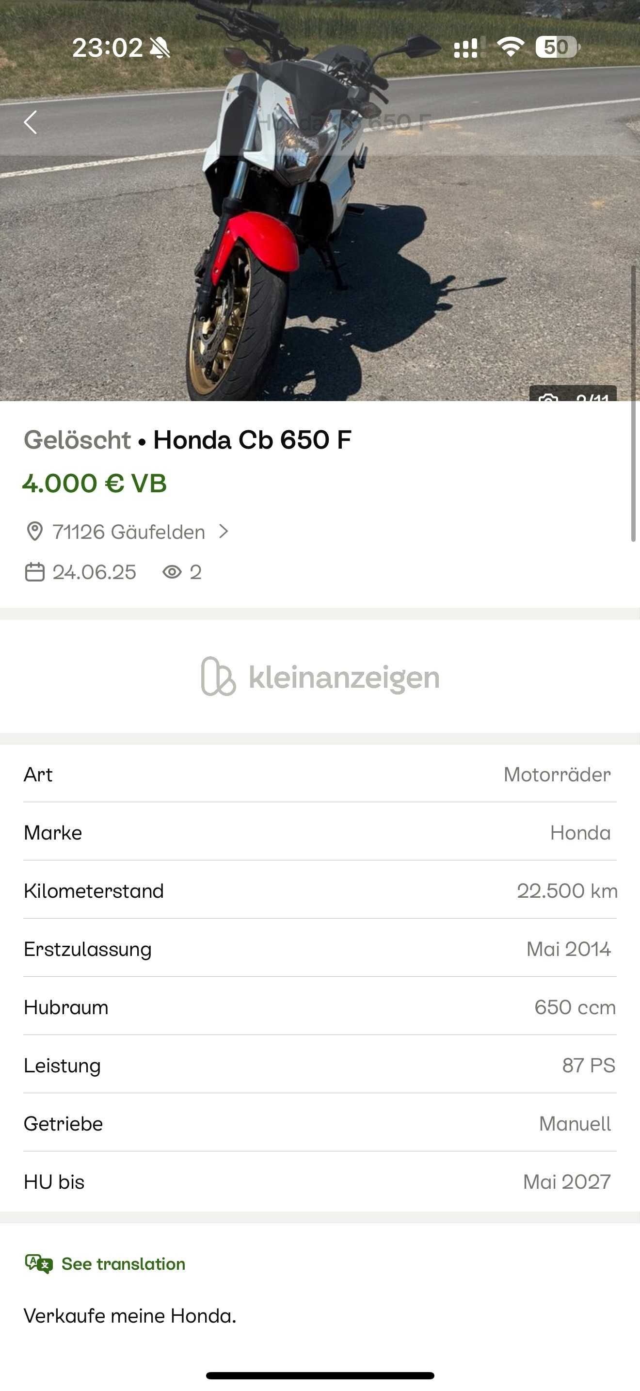 Honda CB650F-ABS/2015/Stare originala ,recent adusa