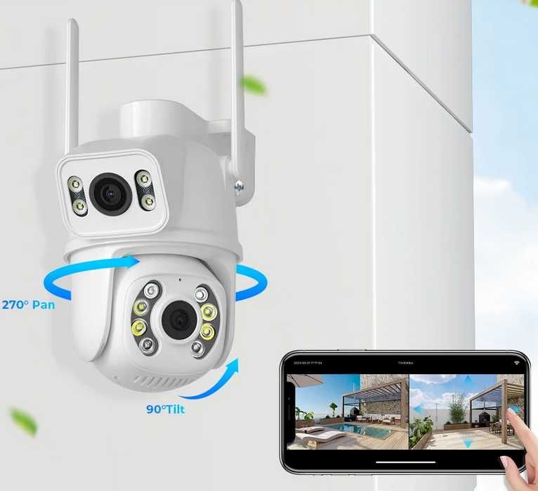 WIFI IP Camera PTZ Dual Lens Surveillance 2x4MP 4K Camera (Nouă) ICsee