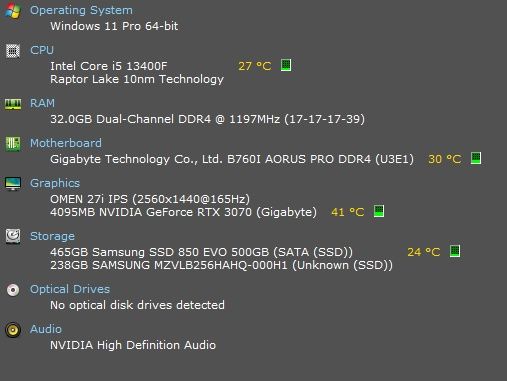 Calculator PC Gaming mini ITX, i5-13400, RTX 3070, 32GB Ram, 2 x SSD