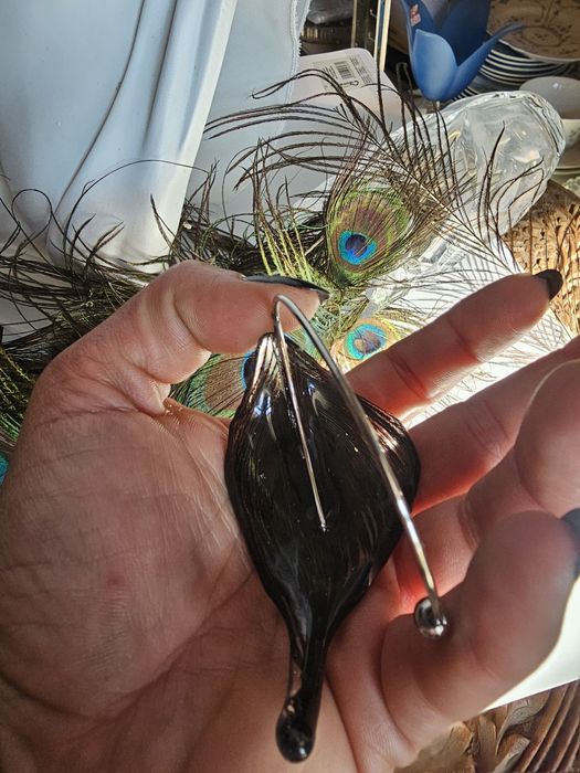 Ръчно изработени, регулируеми гривна и пръстен и обеци с паунови пера,