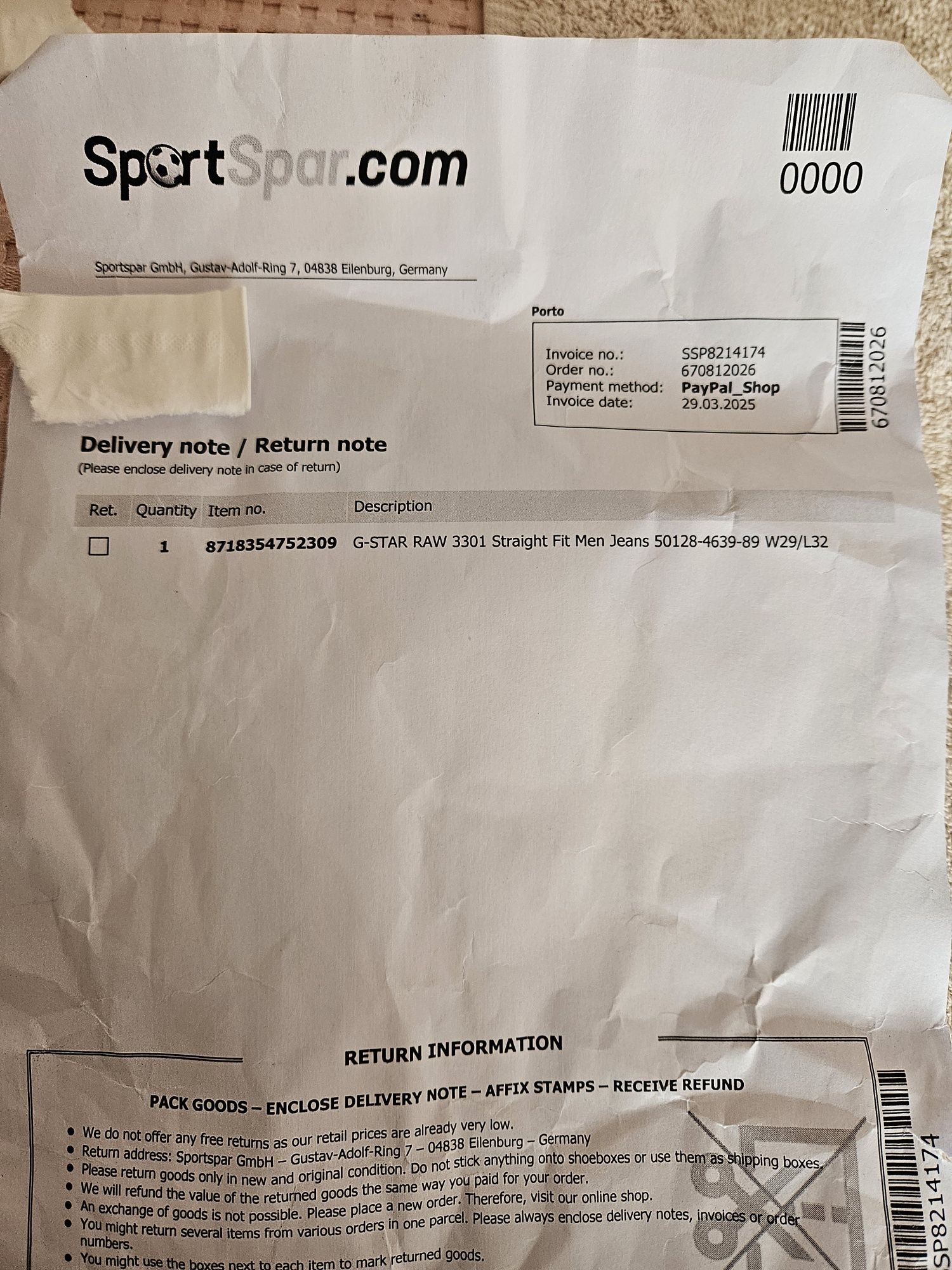 Дънки G-STAR RAW 3301 Straight Fit  Нови,  Оригиналнои