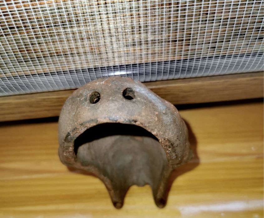 Антикварна автентична японска керамична маска глава бюст самурай фигур