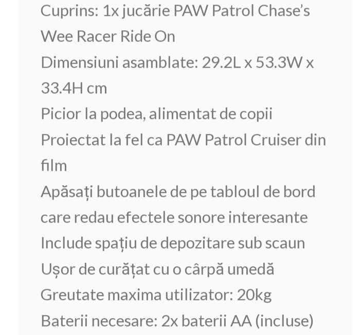 Atv paw patrol UK cu sunete și lumini faruri