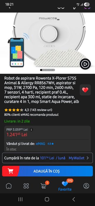 Aspirator robot Rowenta Xplorer serie 75s NOU!!!