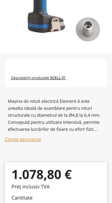 Mașină de nituit electrică pentru nituri oarbe Ø4,8 până la Ø6,4 mm