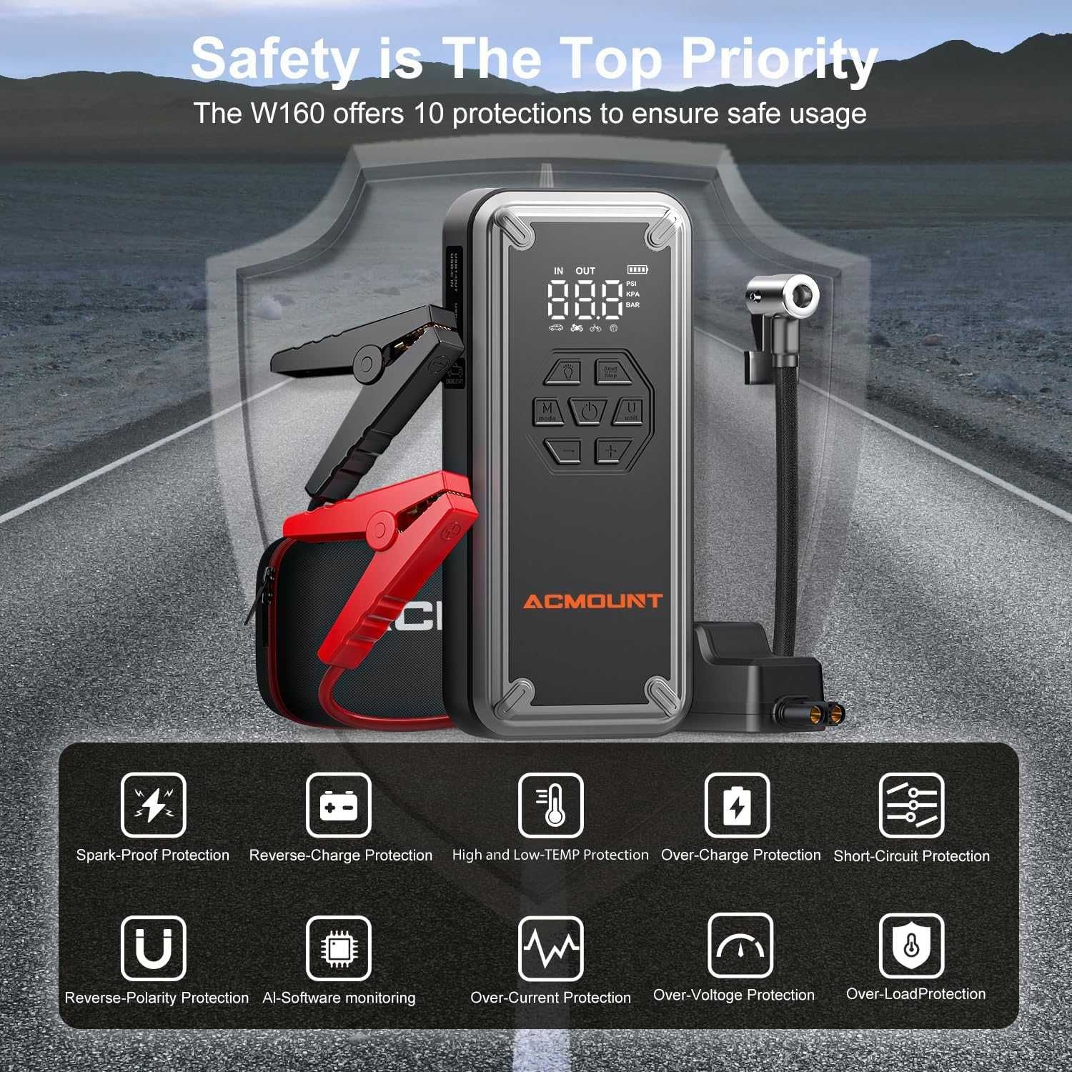 Пусковое устройство с компрессором Acmount 5000A/26800mAh/150PSI