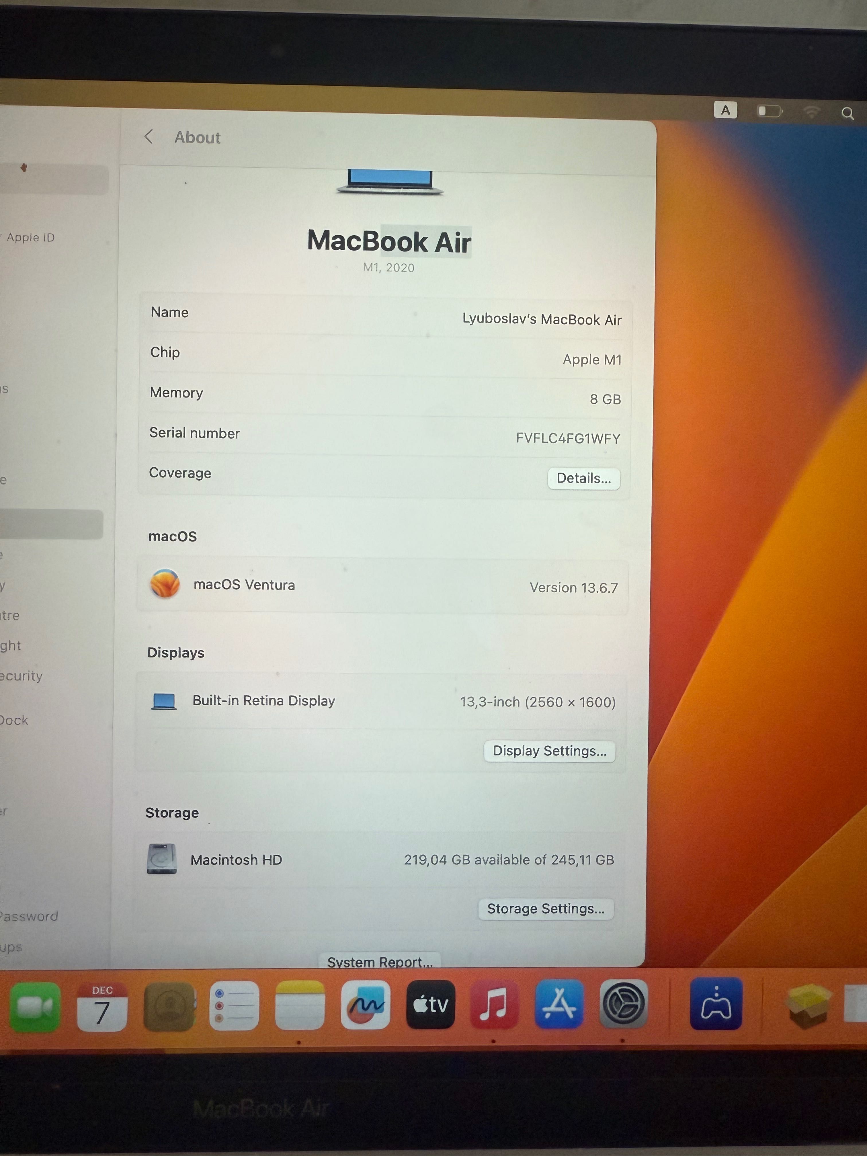 MacBook Air 13,6 M1