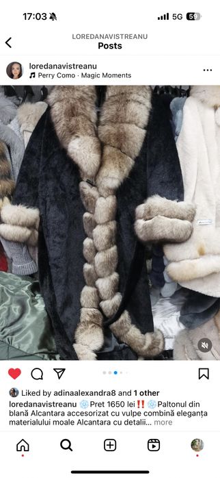 Vand palton alcantara cu vulpe naturala la 1400lei