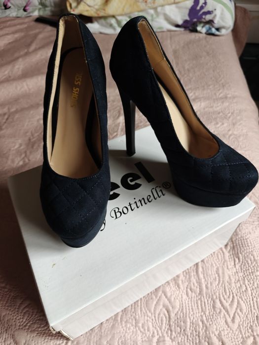 Pantofi eleganti cu toc si platforma bleumarin 38