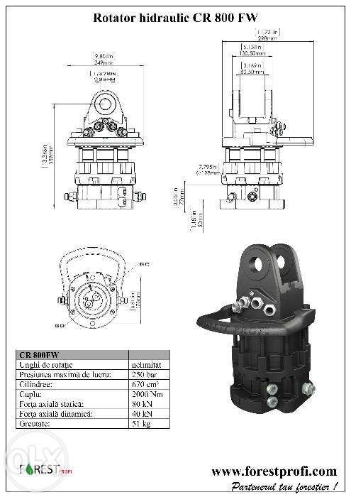 Rotator hidraulic 8 tone (CR-800FW) cu flansa pentru graifer