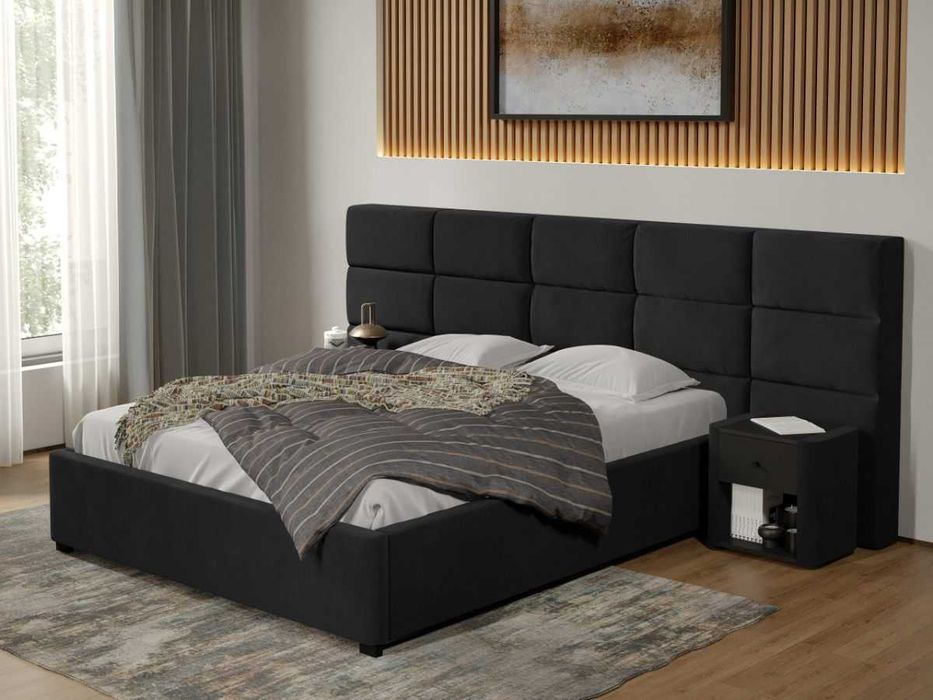 Pat tapitat Cico rabatabil 287x114 C2 din piele/stofa Negru Falcone 14