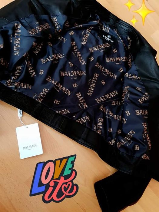 Jacheta Balmain piele naturală,feronerie metalica inscriptionata