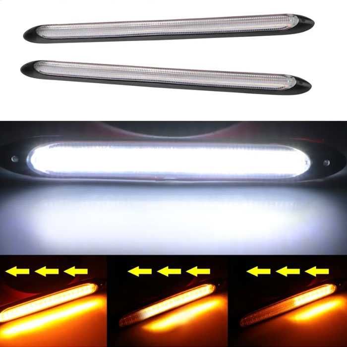 LED дневни светлини DRL PG73 27.5 см с мигач – бяло/жълто, 12V (2 бр.)