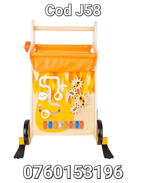 Premergator colorat din Lemn cu activitati in stil Tucan-Cu Roti-J58