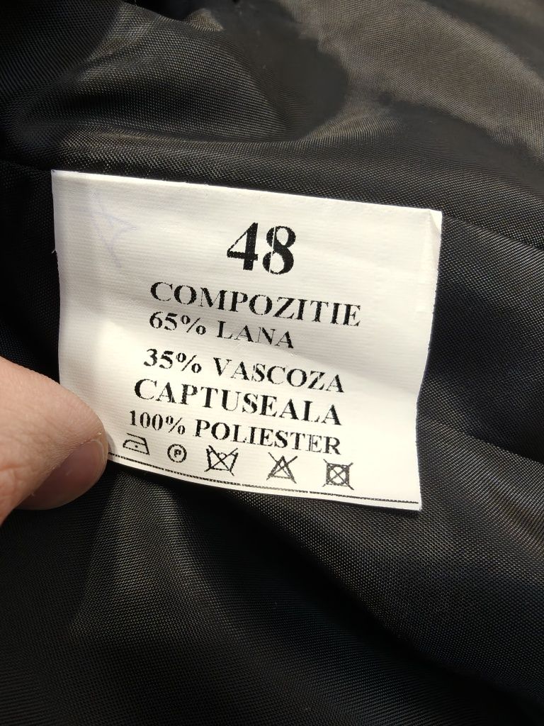 Costum (sacou și pantaloni) negru bărbați mărimea 48, făcut la comandă
