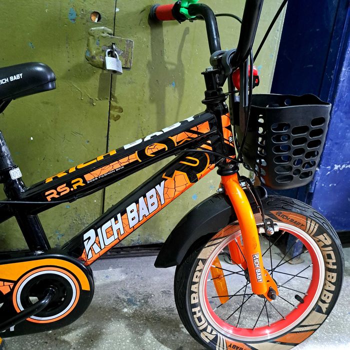 Bicicleta baieti RICH BABY R14WTB, roata 14", roti ajutatoare