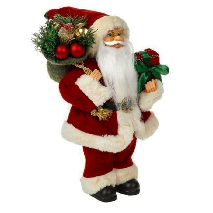 Figurina Decorativa Mos Craciun cu Sac Cadou Rosu Caro 30cm