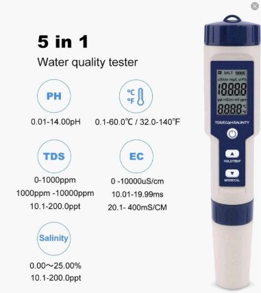 5 в 1 TDS/EC/PH/соленость/измеритель температуры цифровой