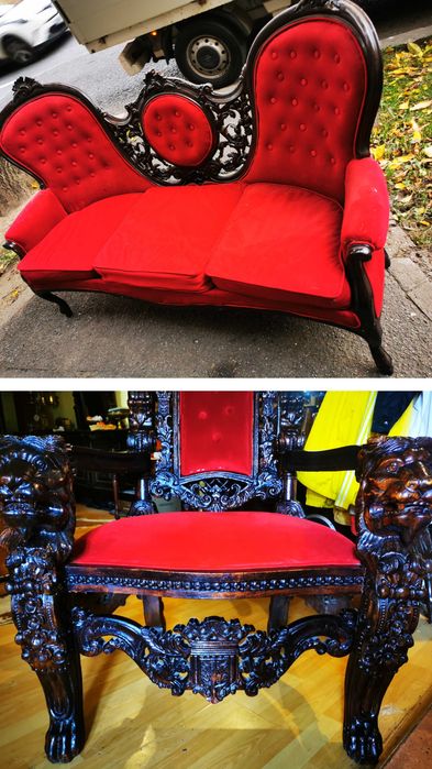 Scaun regal și canapea antică