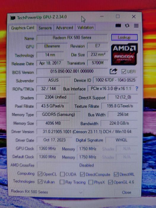 Asus RX 580 4Gb OC