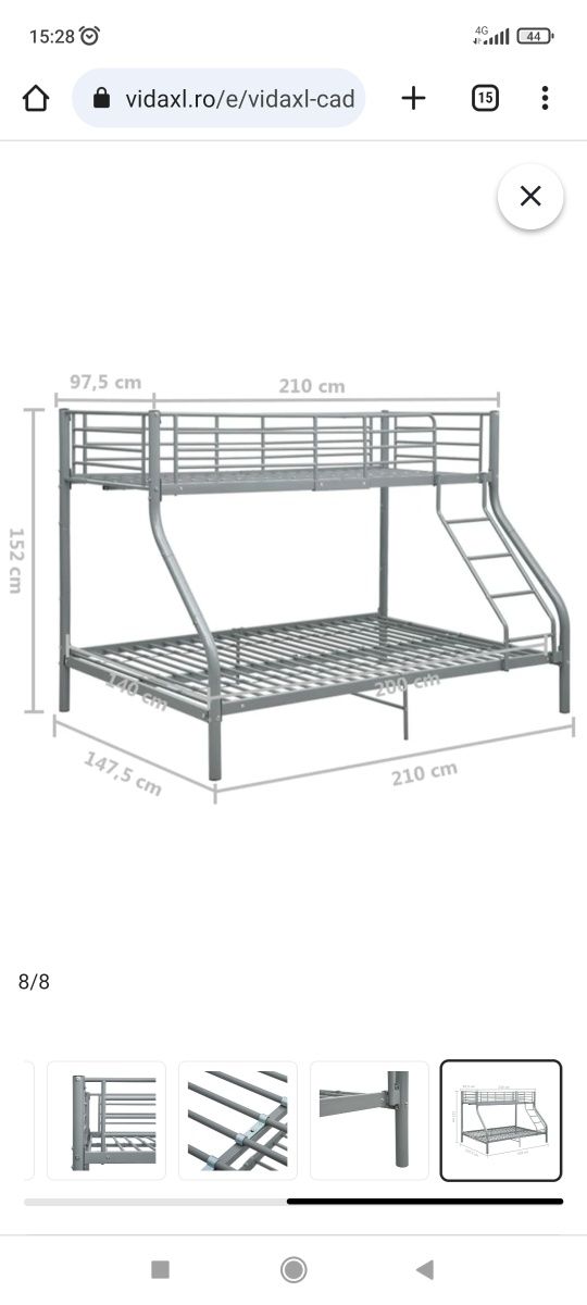 vidaXL Cadru de pat supraetajat, alb, 140 x 200/90 x 200 cm, metal
v